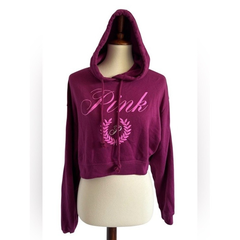 Pink Victoria's Secret Purple Cropped Hoodie with Flare Sweatpants Size Small - Picture 7 of 15